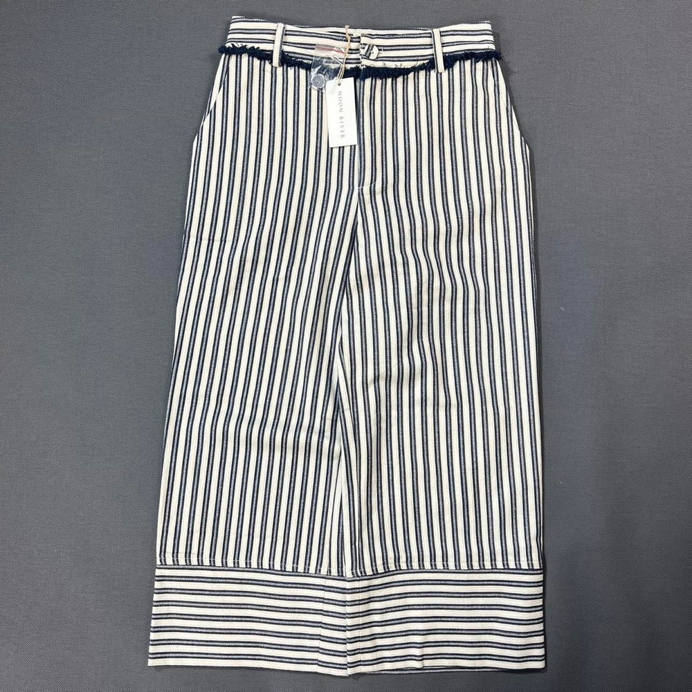 Moon River Striped Wide Leg Cropped Pants High Waist Women's Size S NWT